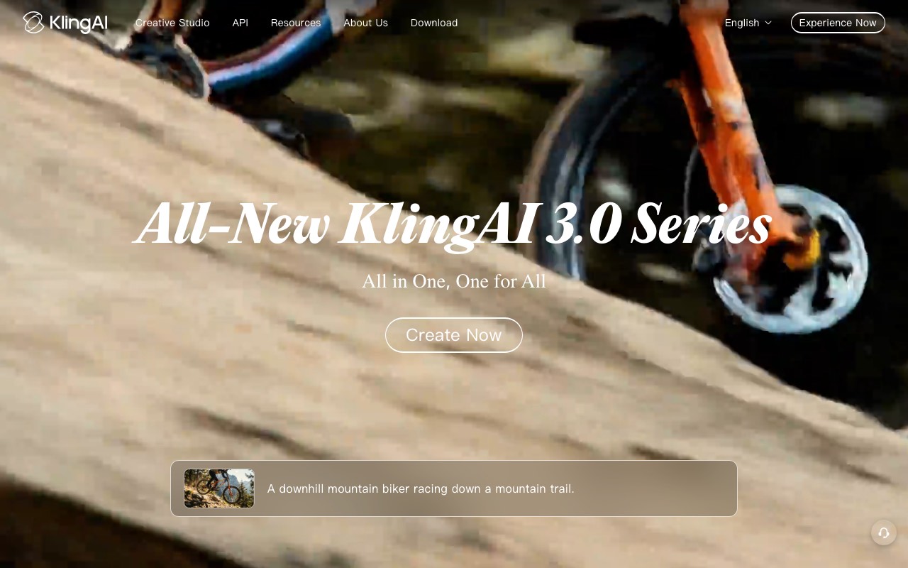 Kling AI homepage showing its AI video and image generation platform